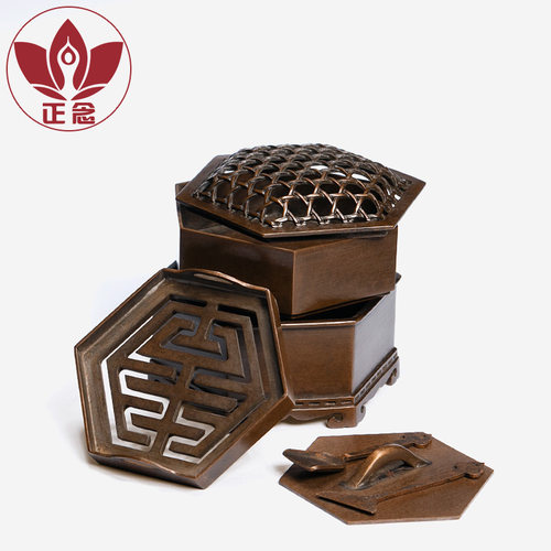 庆松堂苏工铜炉名家胡庆松制小六角印香炉紫铜复古打香篆熏香篆香