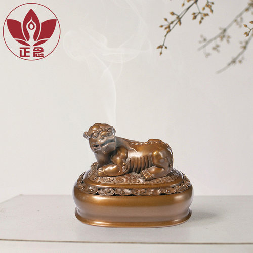 庆松堂苏工铜炉名家胡庆松制紫铜卧狮熏炉复古炉文房摆件熏香炉