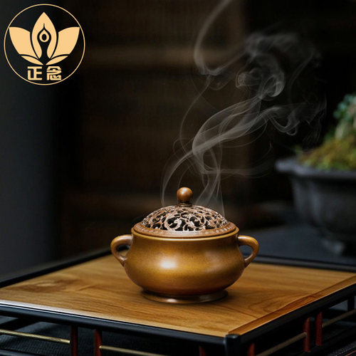 庆松堂苏工铜炉名家胡庆松制蚰耳熏炉紫铜复古炉把玩收藏馈赠熏香