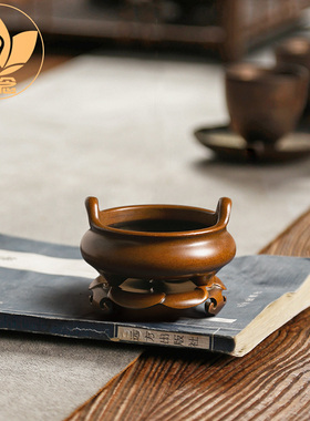 庆松堂苏工铜炉名家胡庆松制三足冲耳套炉复古紫铜套炉熏香炉