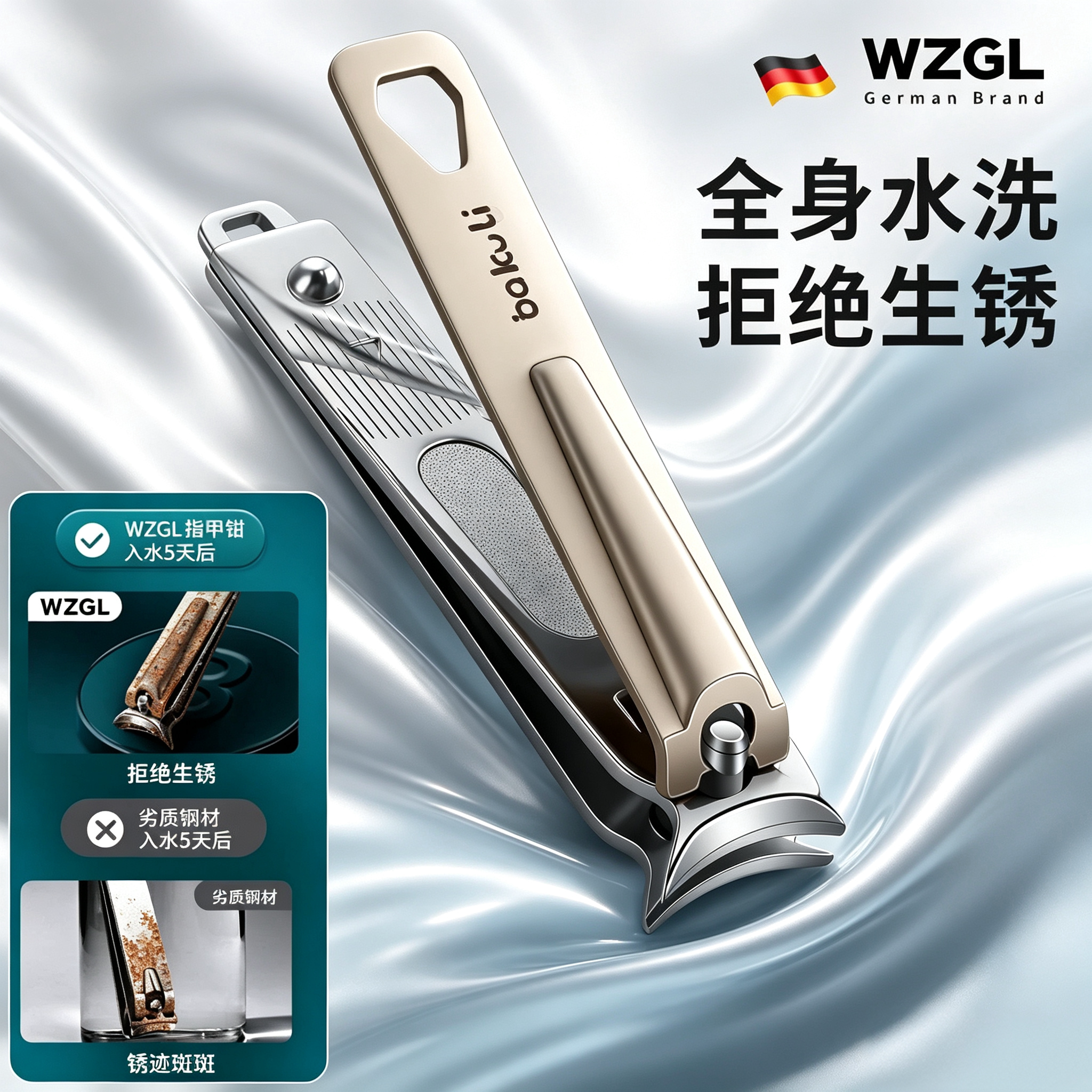 德国指甲剪单个指甲刀套装斜口指甲钳大号进口原装挖耳勺修甲工具图片