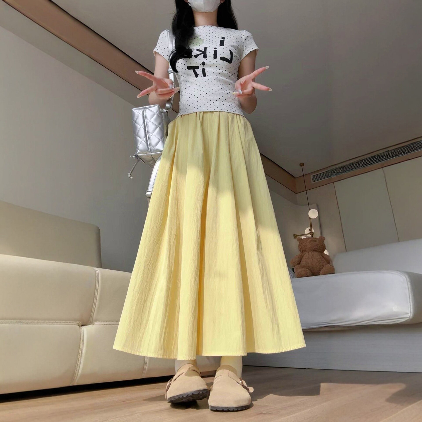 黄色山本裙裤女2026新款夏季高腰垂感a字半身裙小个子冰丝阔腿裤