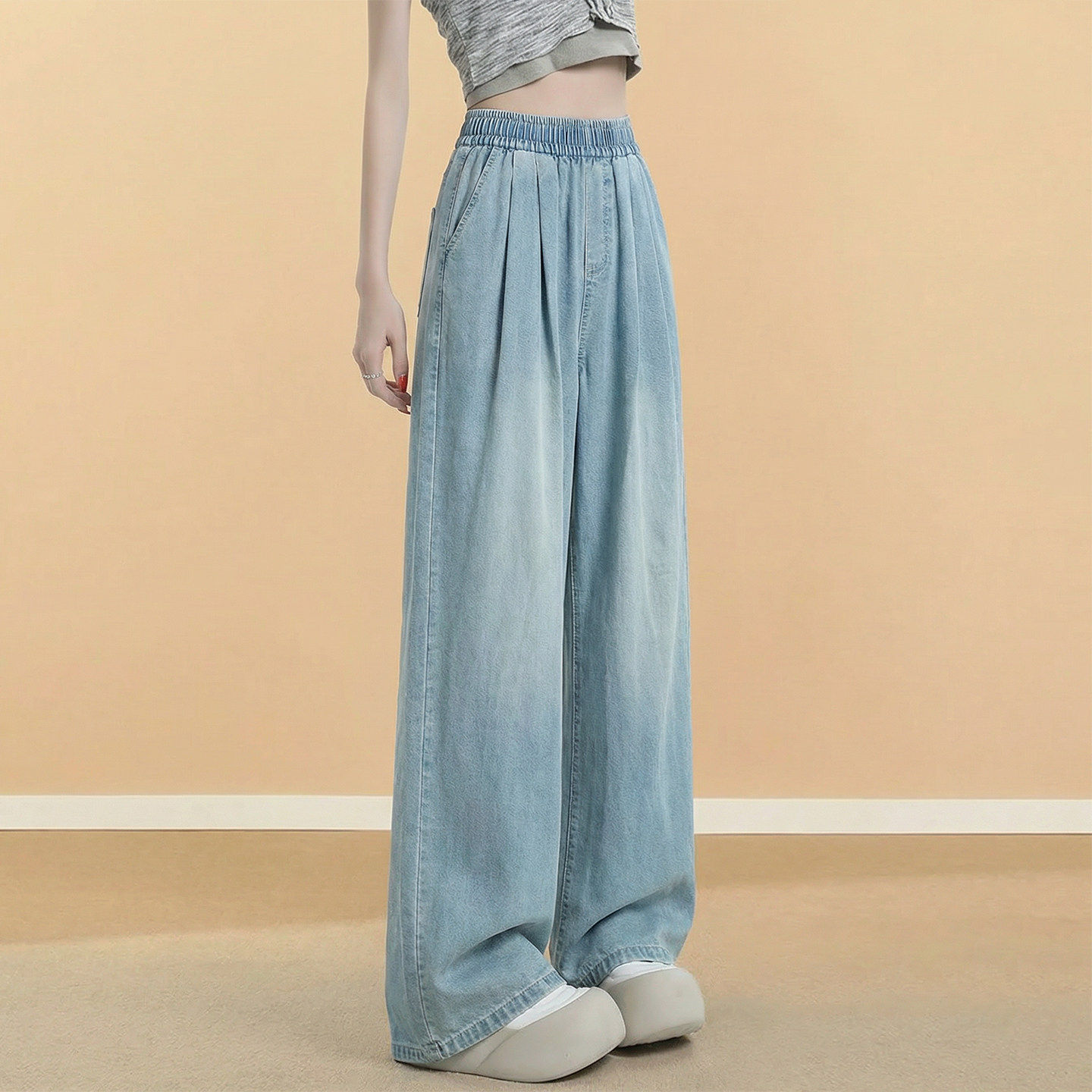 天丝直筒牛仔裤女2026新款夏季薄款垂感大码小个子冰丝阔腿长裤子