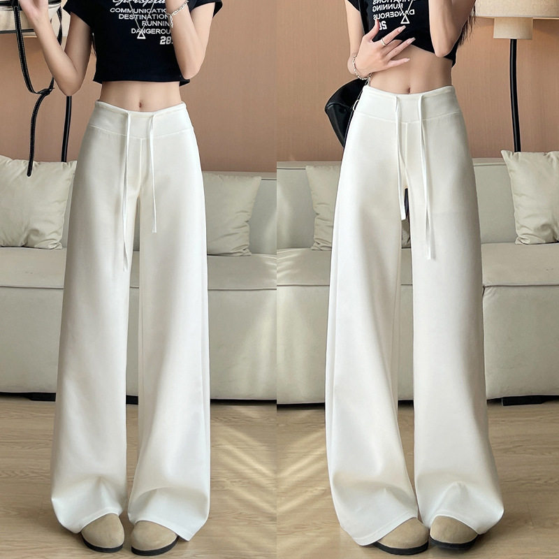 运动裤女夏薄款2025新款白色裤子小个子休闲宽松慵懒风直筒阔腿裤