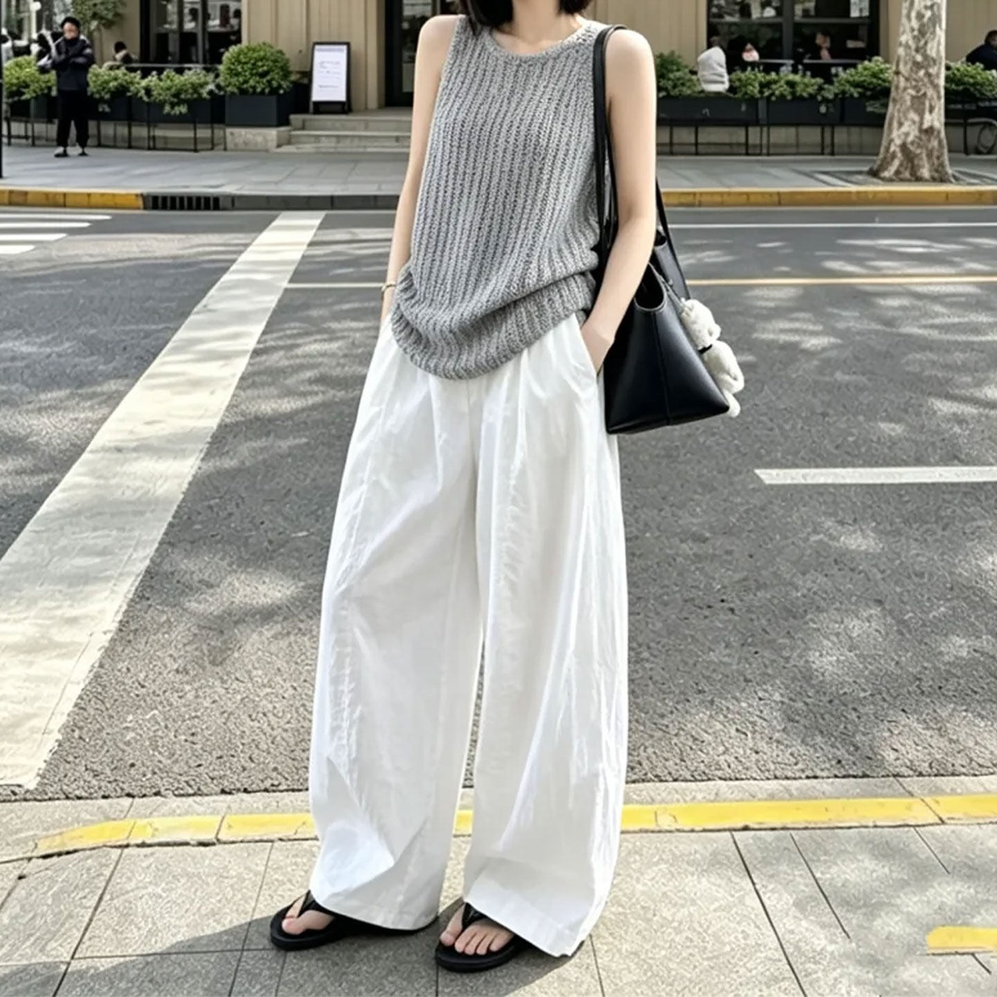 白色亚麻弯刀裤女款2026新款夏季薄款大码胖mm宽松防晒棉麻阔腿裤