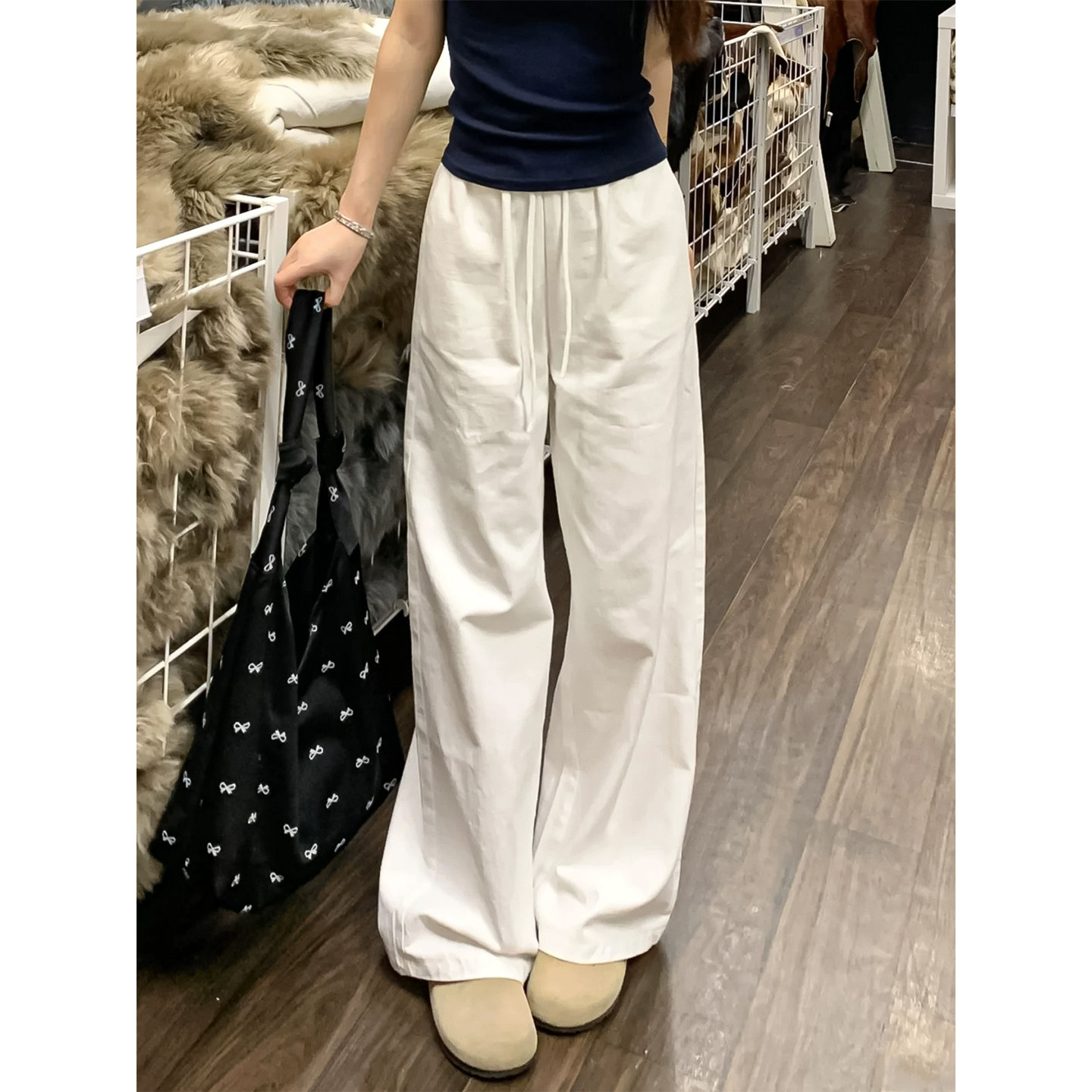 白色棉麻阔腿裤女夏2026新款宽松垂感大码胖mm显瘦速干亚麻直筒裤
