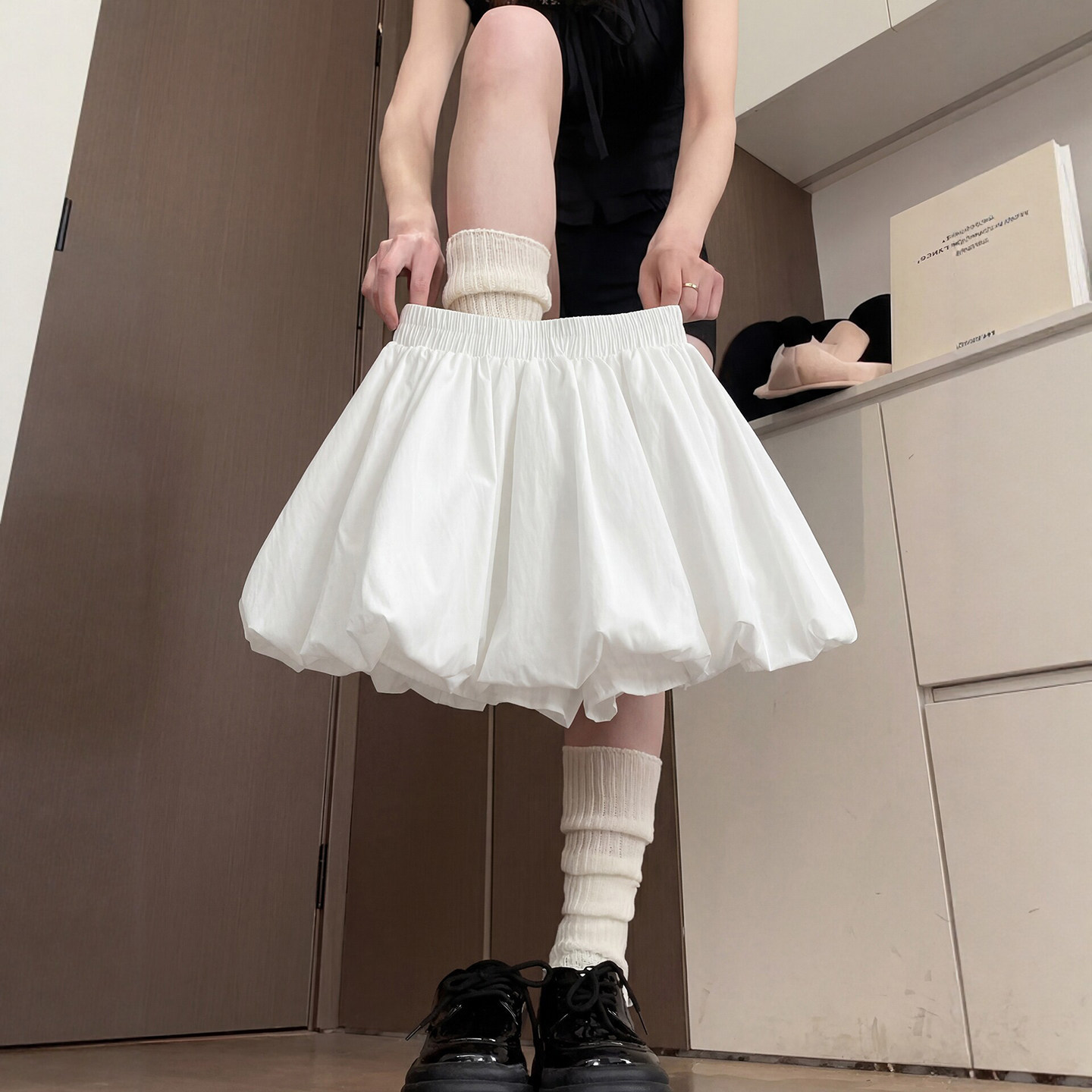白色花苞短裤女夏季外穿高腰a字半身裙大码胖mm休闲运动灯笼裙裤