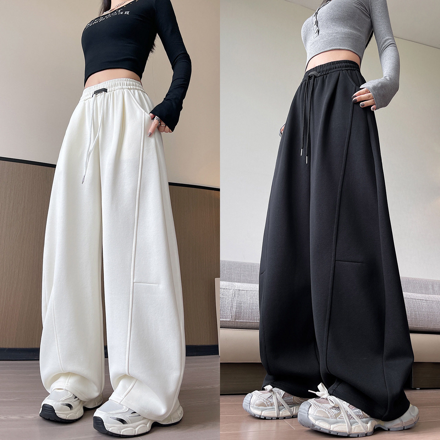 大码弯刀阔腿裤女2026新款春秋季胖妹妹mm宽松显瘦薄款运动卫裤子