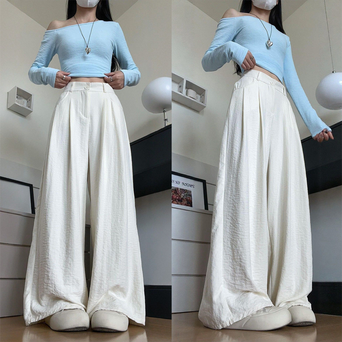 白色西装裤女2026新款春秋高腰慵懒奶芙阔腿裤直筒小个子山本长裤