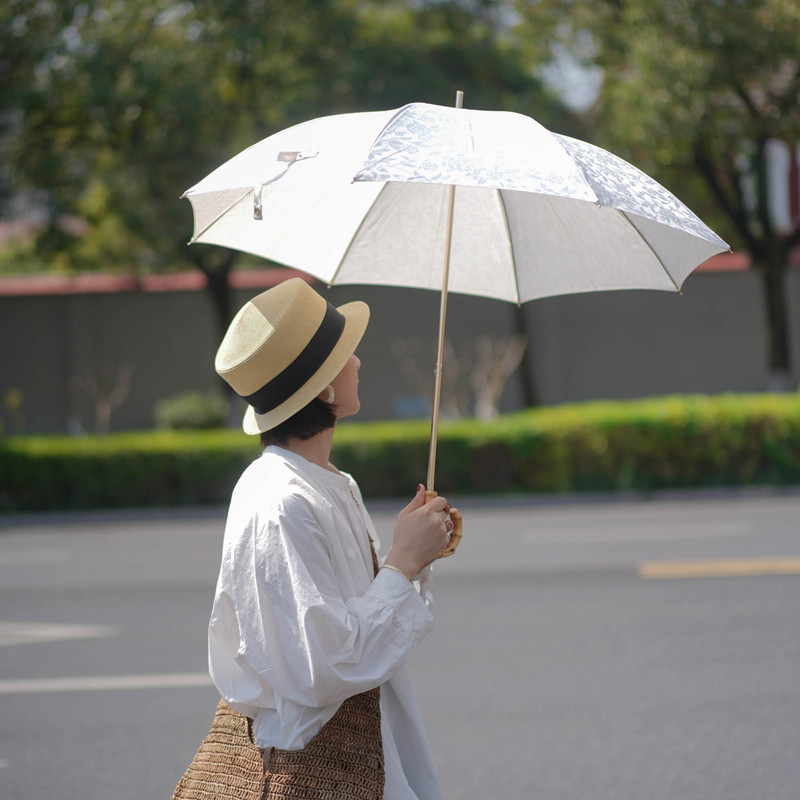 日系竹节优雅复古vintage流苏文艺弯钩长柄晴雨两用女防晒遮阳伞