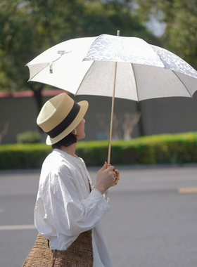 日系竹节优雅复古vintage流苏文艺弯钩长柄晴雨两用女防晒遮阳伞