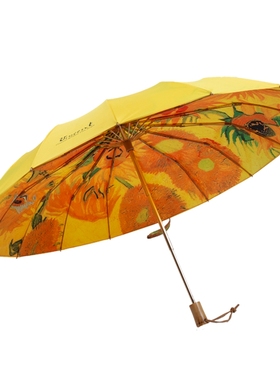向日葵油画遮阳伞16骨双层雨伞加固加厚结实抗风晴雨两用折叠伞女