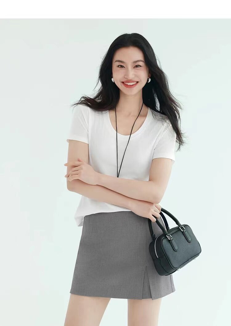 2026新款外贸单U领短袖精品棉T恤女宽松显瘦休闲百搭上衣9Ha303