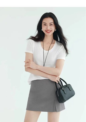 2026新款外贸单U领短袖精品棉T恤女宽松显瘦休闲百搭上衣9Ha303