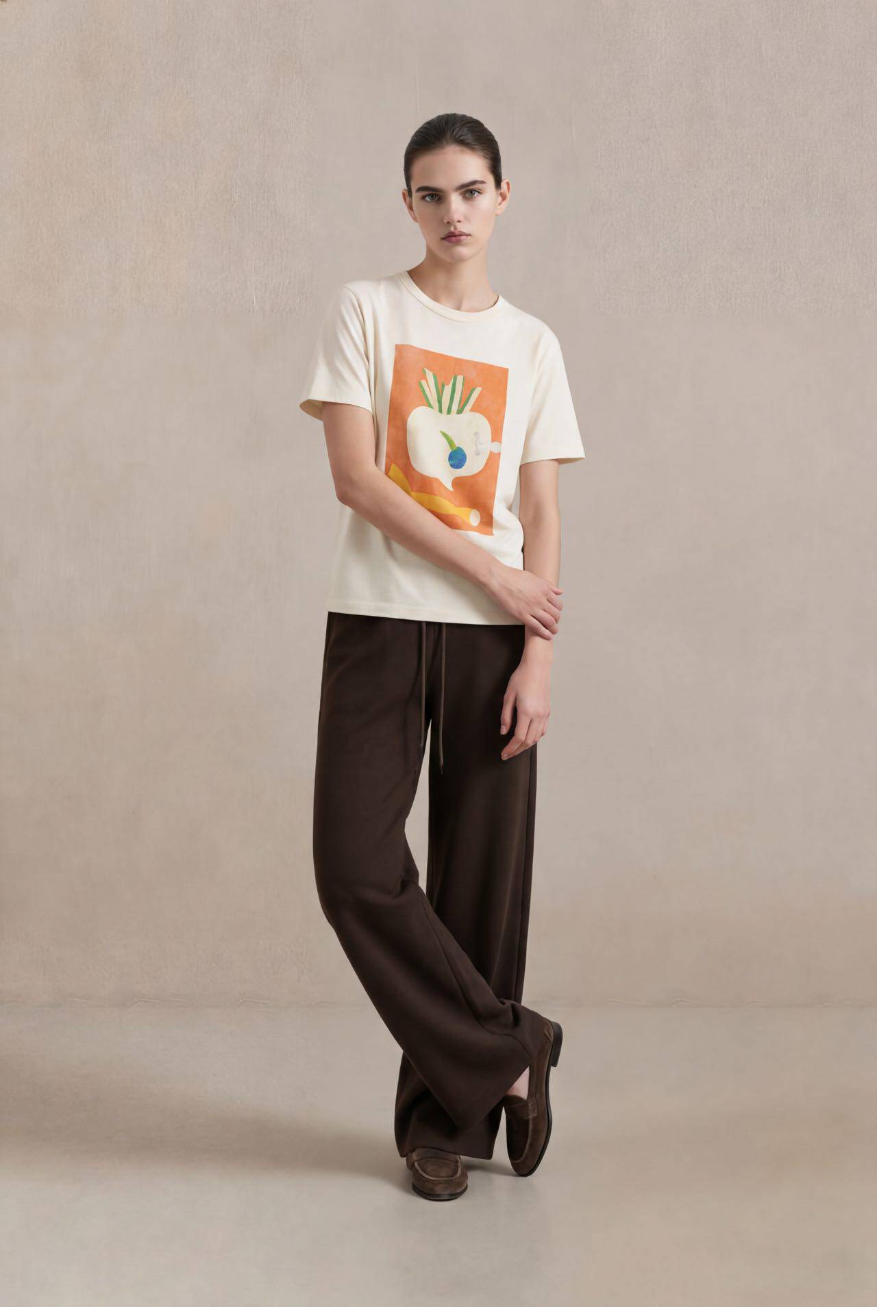 2026新款禾家全棉短袖油画T恤女韩版宽松半袖套头圆领上衣BM6025