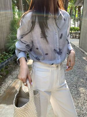 2026新款外贸单棉刺绣翻领单排扣衬衫女洋气减龄休闲长袖KN26001