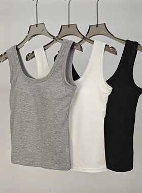 螺纹蚕丝背心固定杯018无袖外穿辣妹针织短款上衣FL003