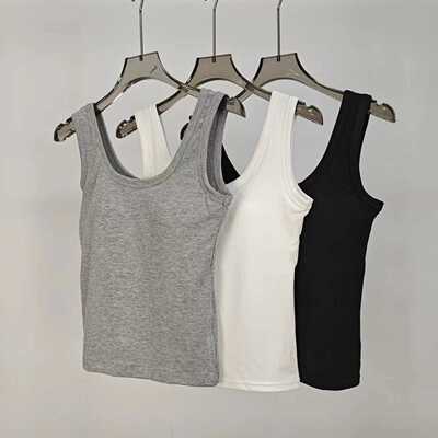 螺纹针织外穿无袖蚕丝背心短款