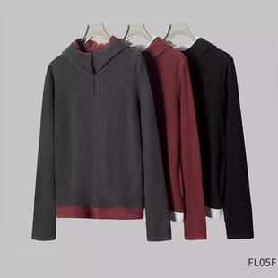百搭拉链拼接撞色帽衫 感2024秋季 FL05F 修身 时尚