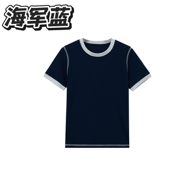 2026新款外贸单圆领短袖T恤女宽松显瘦休闲百搭撞色上衣9Ha253
