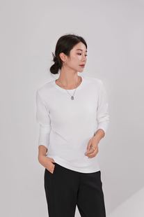 2026春款女士圆领长袖打底衫纯色百搭显瘦上衣FN606