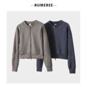 lulu定制砂洗双拉链外套F1232宽松螺纹短款 夹克外套