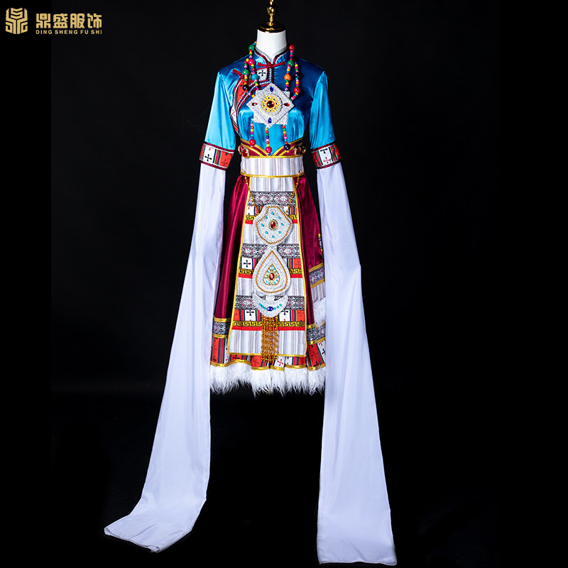 藏族舞蹈服女少数民族舞台服装水袖大摆裙卓玛舞蹈广X场舞演出服