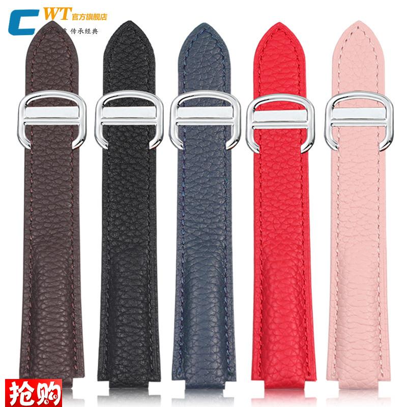 适配卡地亚真f皮手表带男女原装蓝气球黑武士凸口牛皮带配件18mm