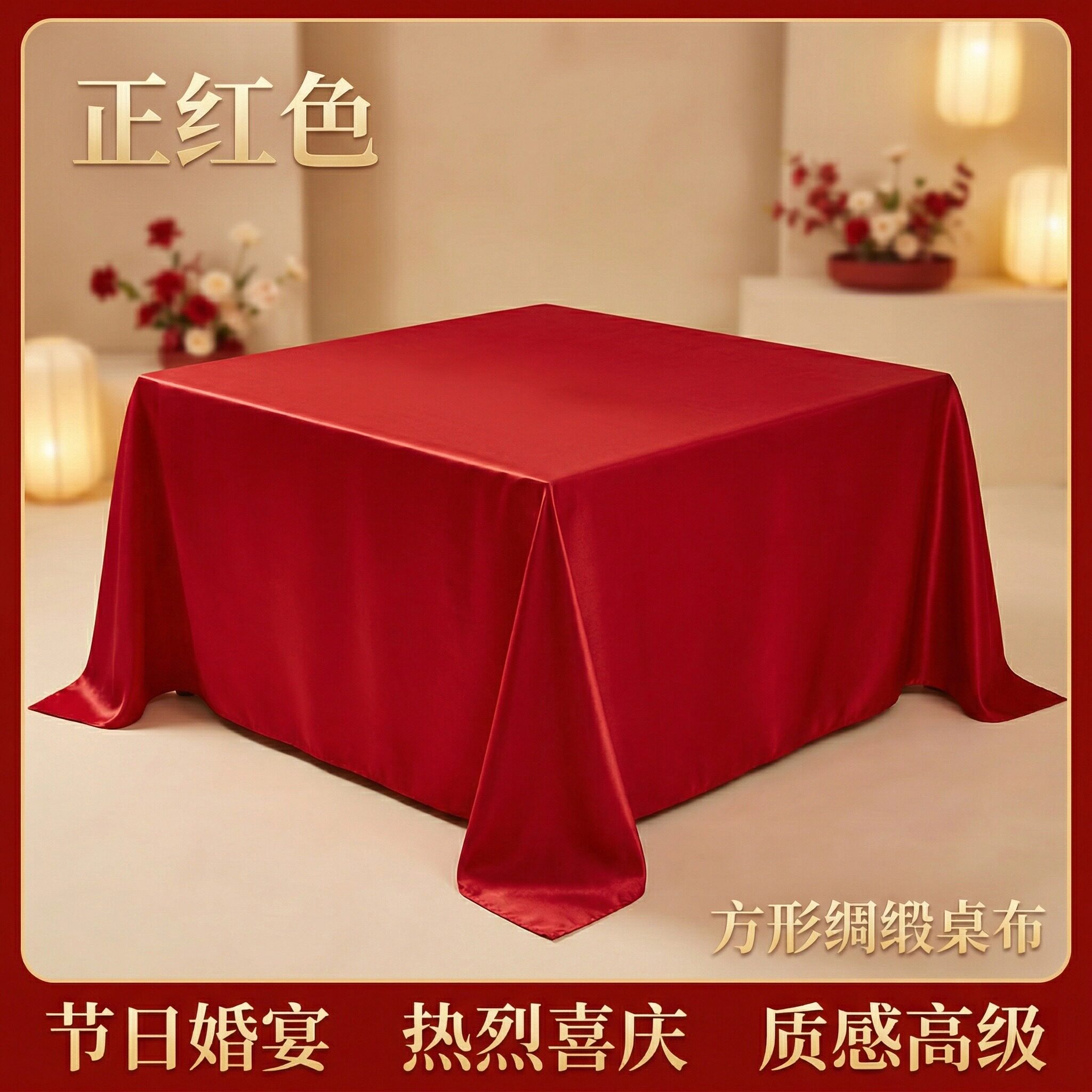 轻奢高级绸缎桌布方形宴会会议桌布耐磨抗皱亮面丝绸台布中式婚庆