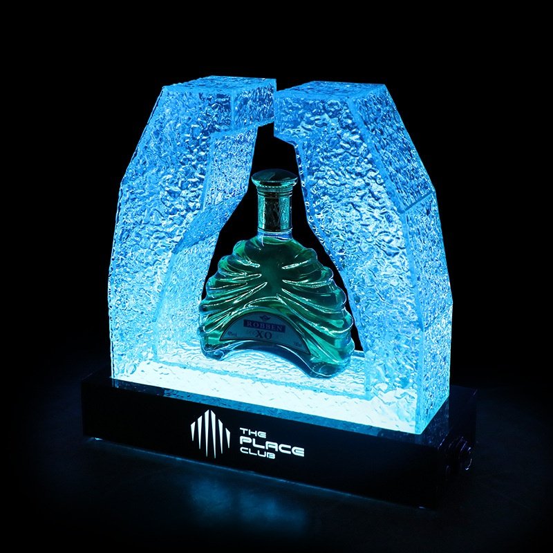 酒吧发光冰封牛角酒座香槟洋酒XO创意亚克力led酒架酒托KTV展示架