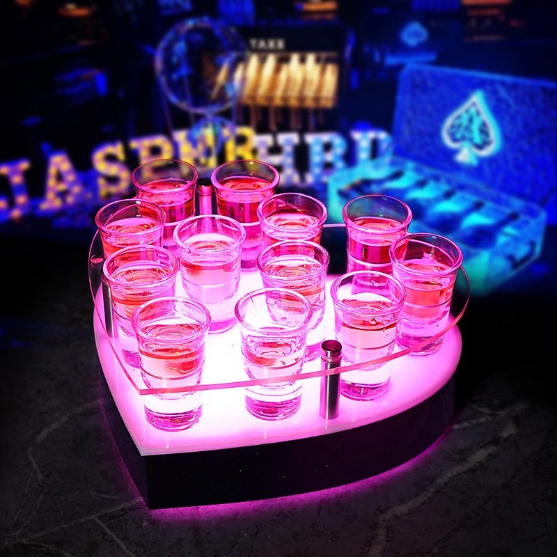 led发光亚克力心形杯架酒吧KTV专用子弹杯杯架一口杯鸡尾斗酒酒架
