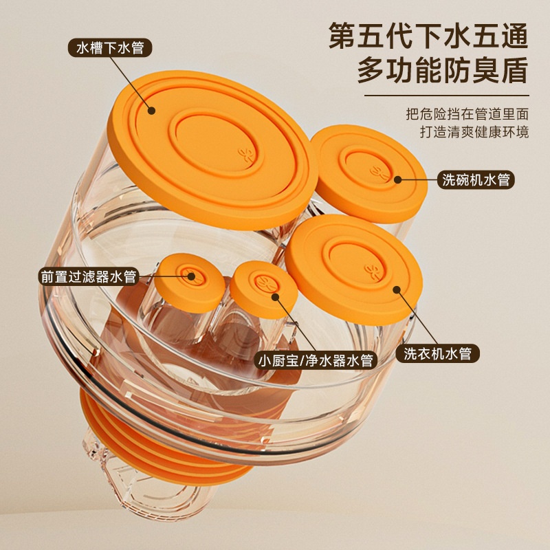 厨房下水管三通五头通防返臭洗菜盆洗碗机净水器管道密封圈