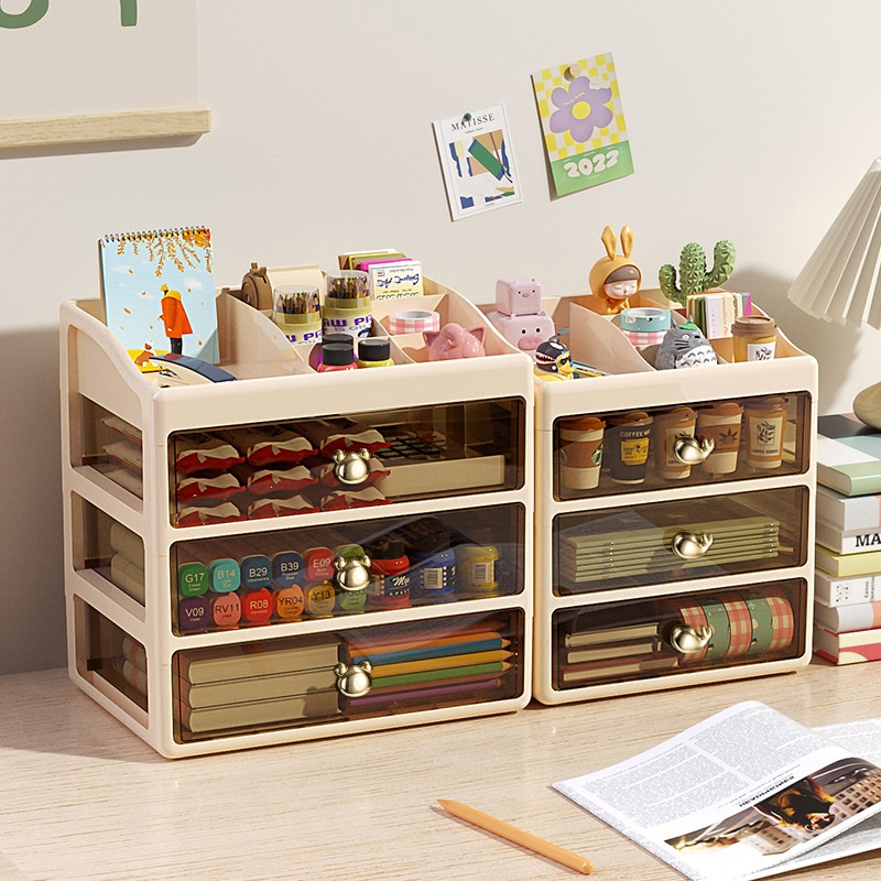 桌面收纳盒抽屉式办公室书桌上文具化妆品储物箱整理多层置物架柜