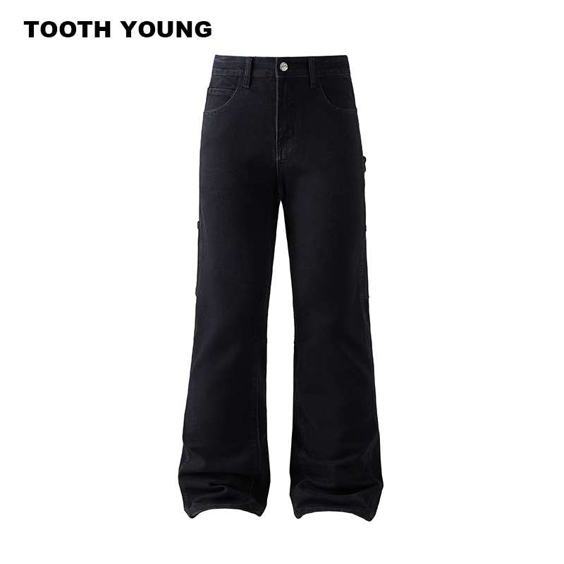 郑一爱穿搭【显瘦黑武士】男士高腰休闲黑色高街直筒微喇牛仔裤