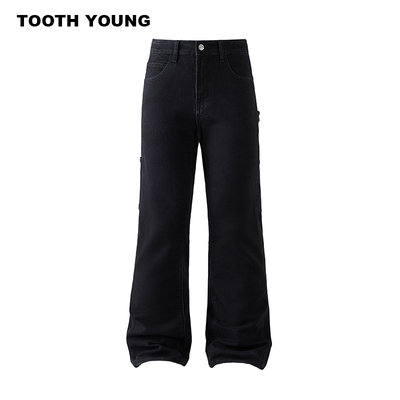 郑一爱穿搭【显瘦黑武士】男士高腰休闲黑色高街直筒微喇牛仔裤