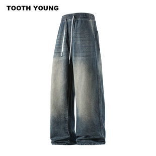 牛仔裤 长裤 酷 男冬季 水洗做旧松紧腰宽松休闲裤 郑一爱穿搭