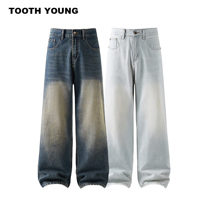 郑一爱穿搭 【魅力牛仔】水洗做旧夏季男士宽松复古高街直筒牛仔