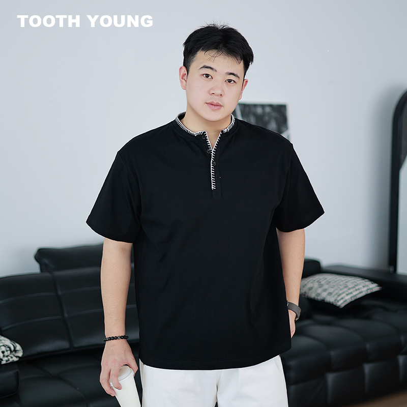 郑一爱穿搭【撞色线】280g夏季T恤男生设计感宽松大码显瘦短袖