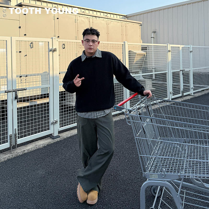 郑一爱穿搭 【咖啡时光】秋冬百搭休闲针织毛衣男宽松圆领针织衫