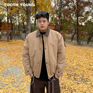 郑一爱穿搭【硬汉学长】拼皮棉服秋冬拼接加厚加绒宽松大码夹克