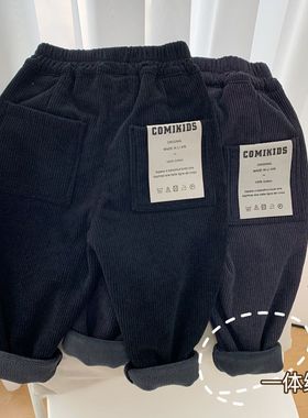 男童加绒加厚灯芯绒裤子2023新款秋冬季休闲韩版男童长裤一体绒潮