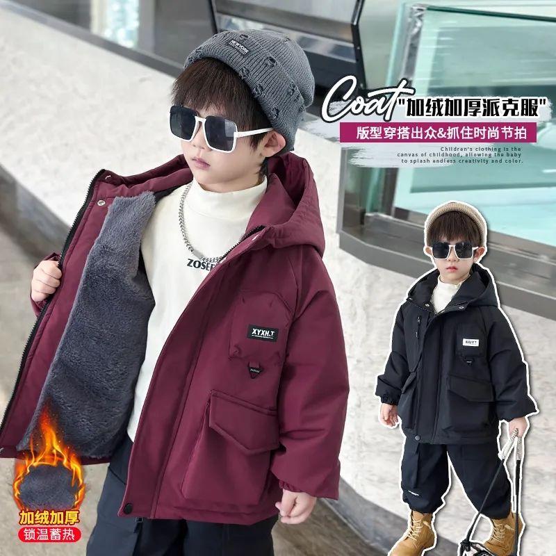 韩国男童秋冬装加绒加厚冲锋衣