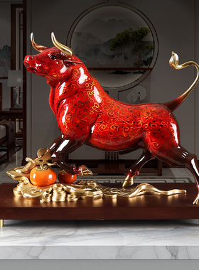 牛势冲天大漆牛摆件办公室装饰品