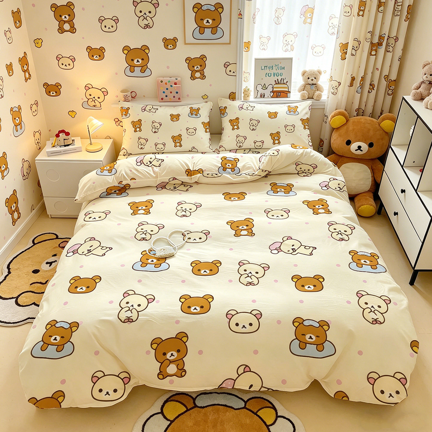 全棉轻松熊四件套0.9m宿舍床1.2m单人床儿童房床笠款100%纯棉被套