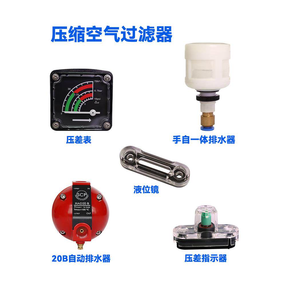 压缩空气体精密过滤器压差表指针显示压力差降表计球排水器液位镜