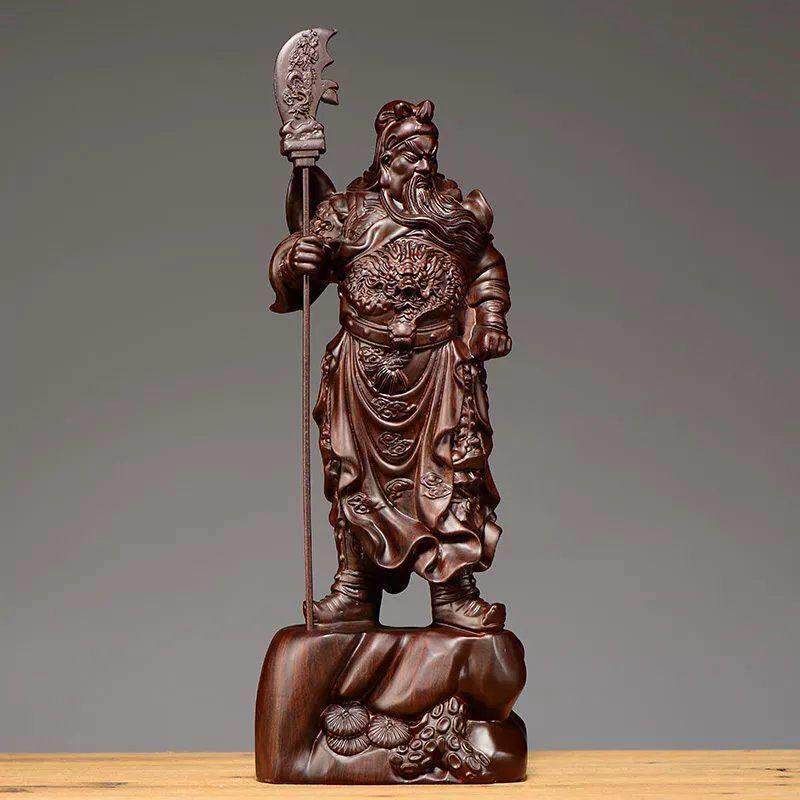 黑檀木雕关公佛像摆件实木雕刻大号武财神像家居客厅装饰开 业送