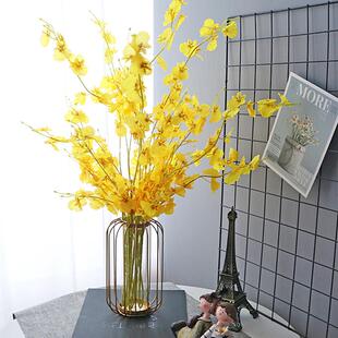 装饰花卉黄色模拟丝绸跳舞兰花客厅高端盆栽金铁艺术无障碍豪华极