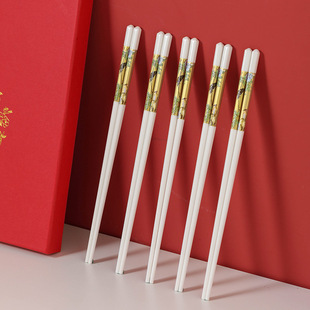 洛威琴瑟和鸣陶瓷筷子家用档耐温防滑安全景德镇骨瓷快子5双礼盒