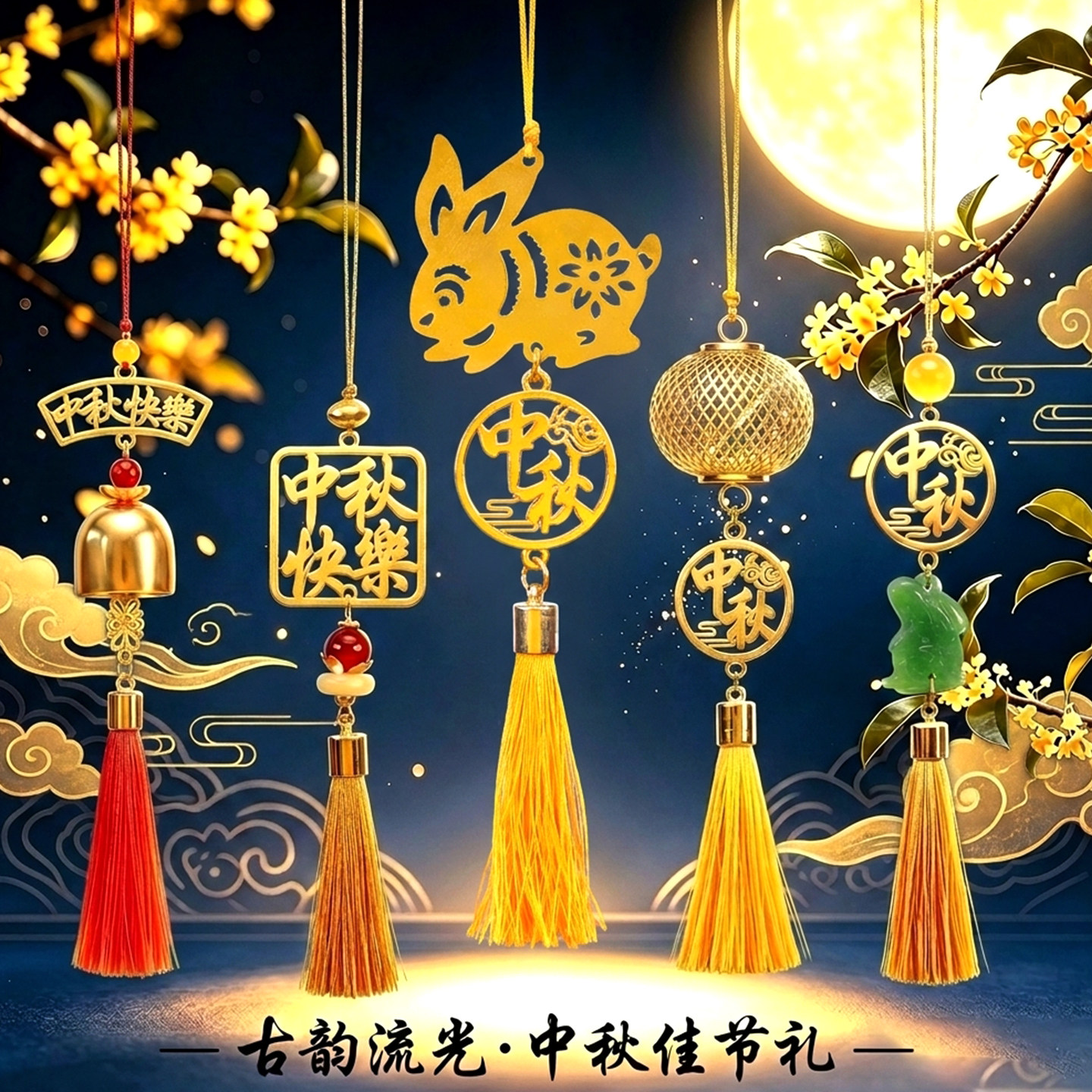 中秋节玉兔小挂件合金兔子流苏挂饰商场店铺活动装饰礼盒配饰礼品