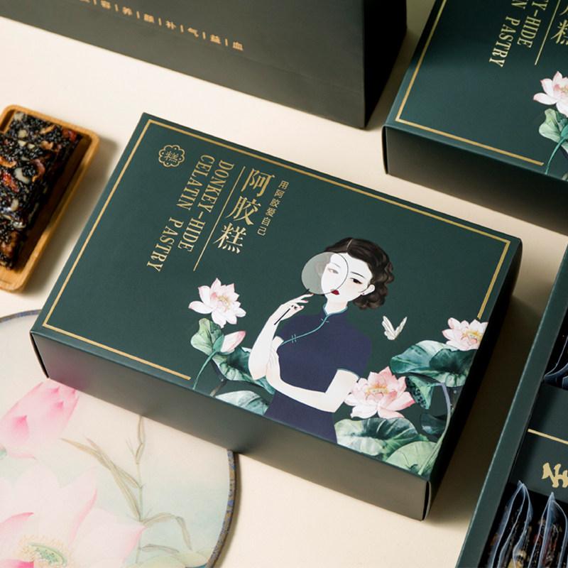 高档创意阿胶糕包装礼品盒营养固元膏环保通用食品纸盒订制手提袋										